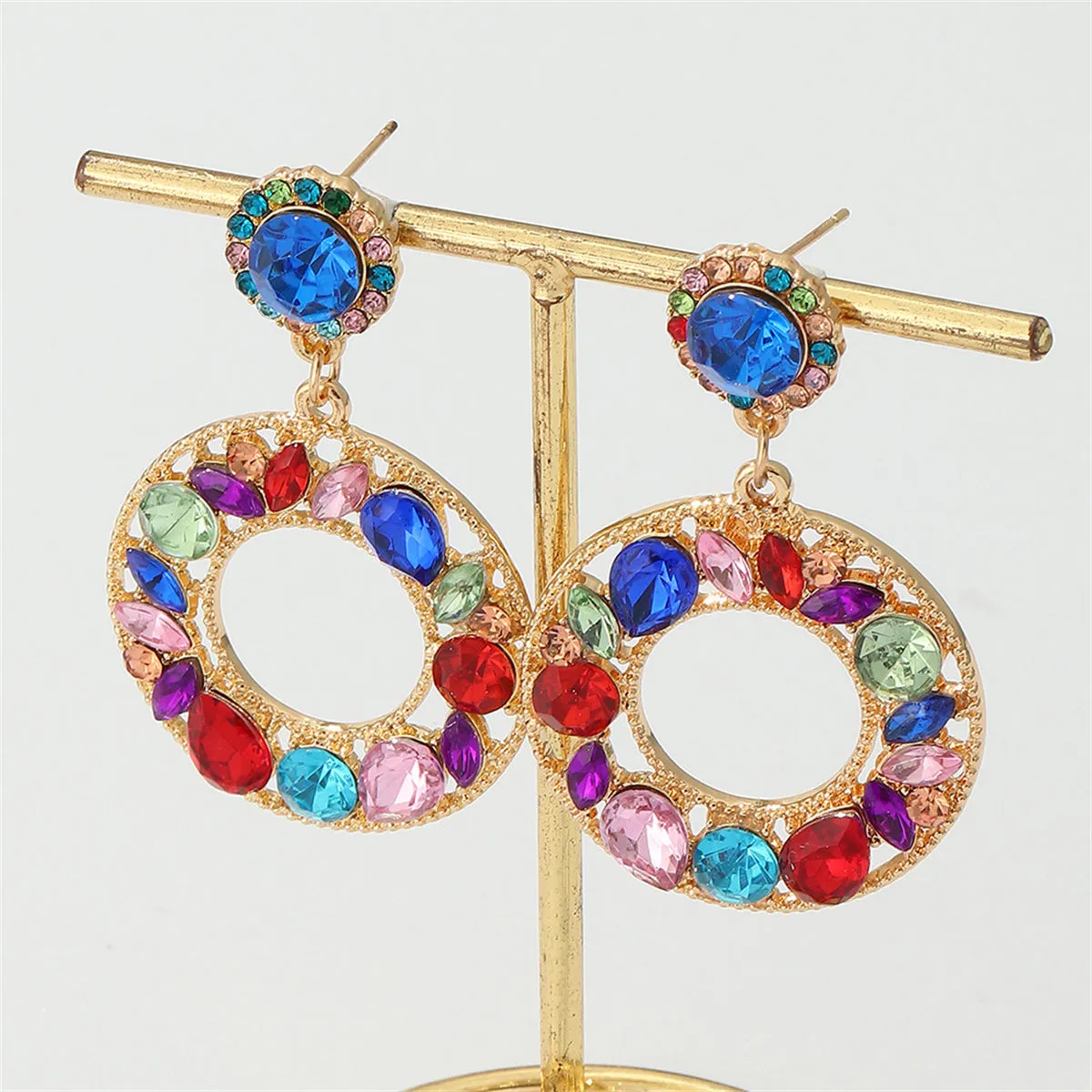 Red & Blue Crystal Cubic Zirconia-Accent Round Drop Earrings