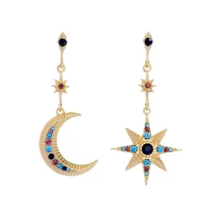 Red & Blue Cubic Zirconia Asymmetrical Space Drop Earrings