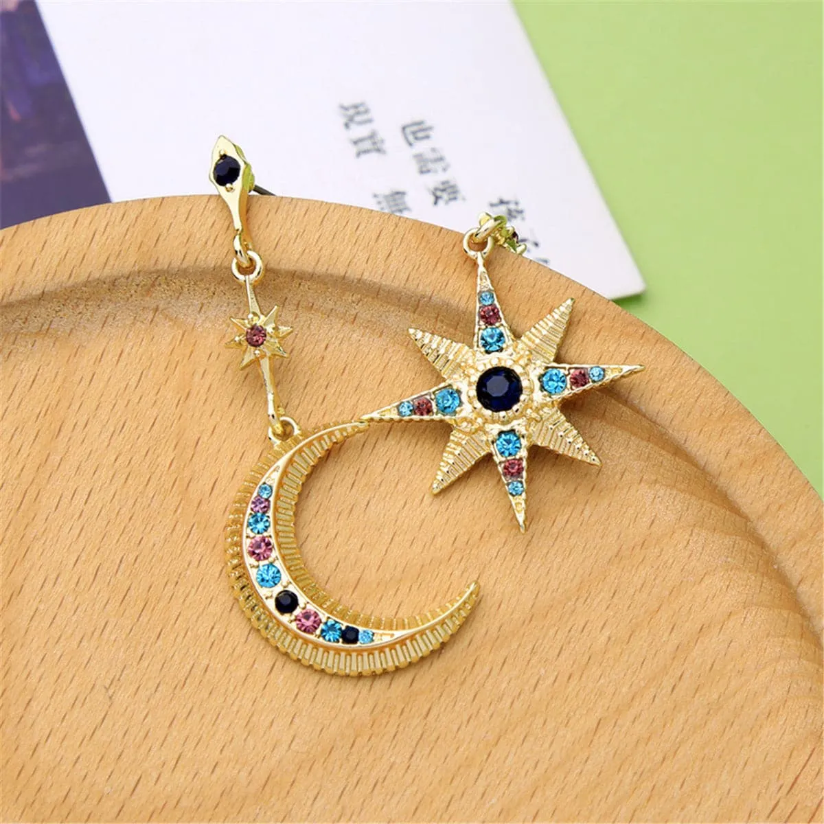 Red & Blue Cubic Zirconia Asymmetrical Space Drop Earrings