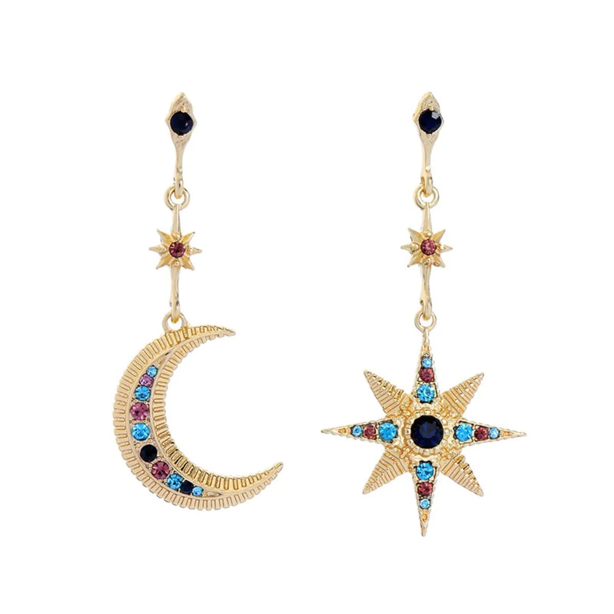 Red & Blue Cubic Zirconia Asymmetrical Space Drop Earrings