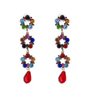 Red & Blue Cubic Zirconia Linked Circle Drop Earrings