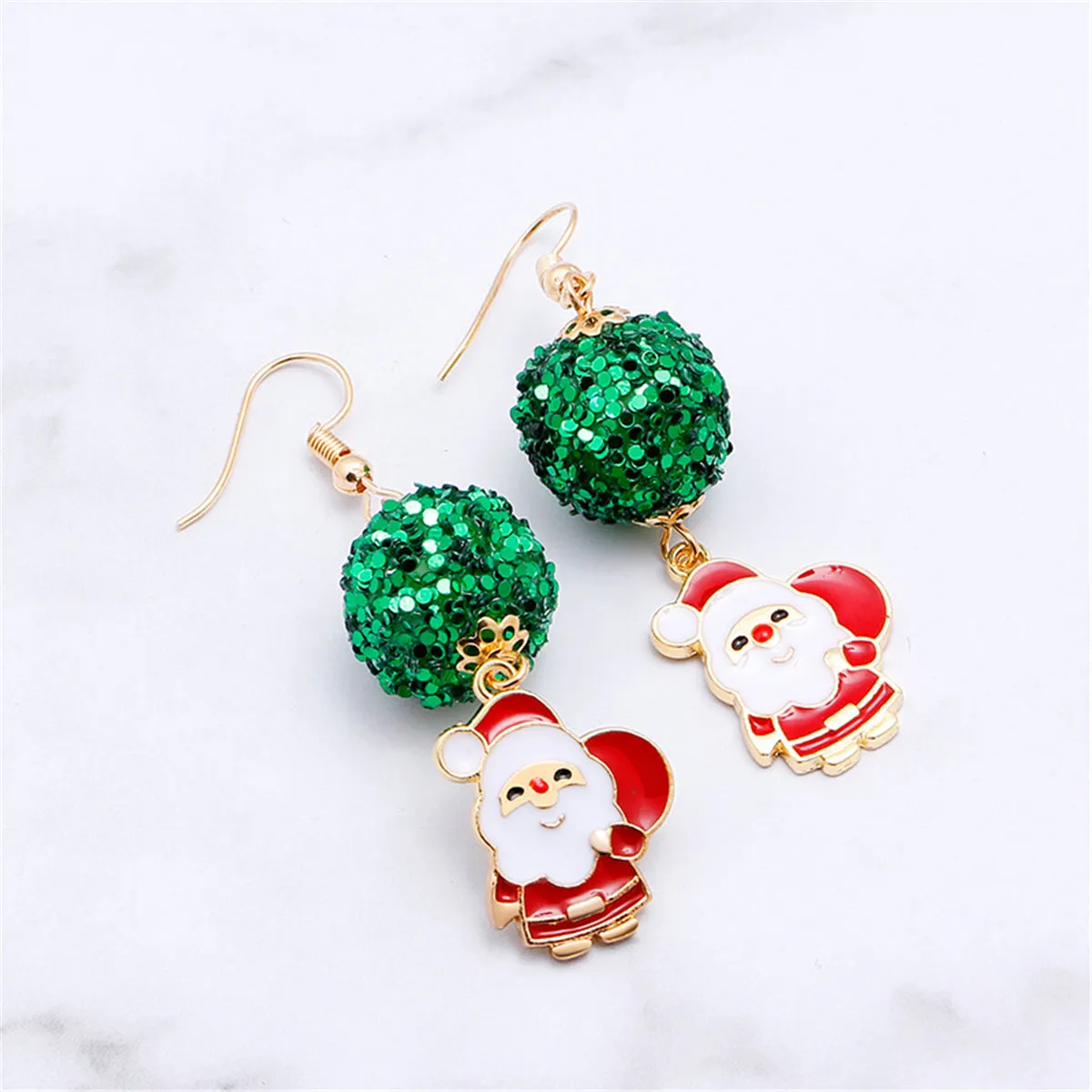 Red & Green 18K Gold-Plated Sequin Santa Claus Drop Earrings