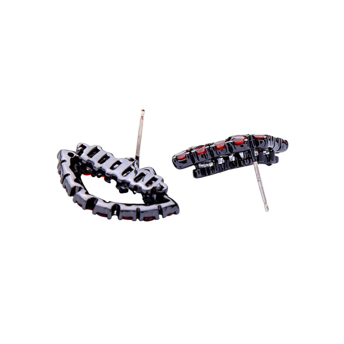 Red & Silver-Plated Lips Stud Earrings With Swarovski Crystals