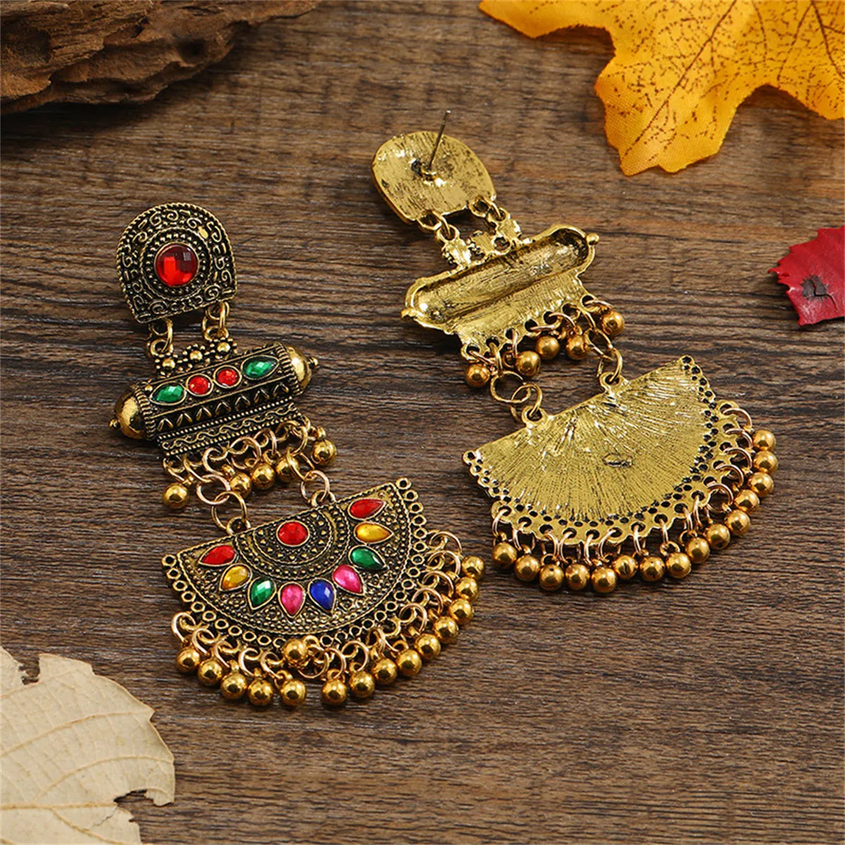 Red Crystal & 18K Gold-Plated Geometric Tassel Drop Earrings