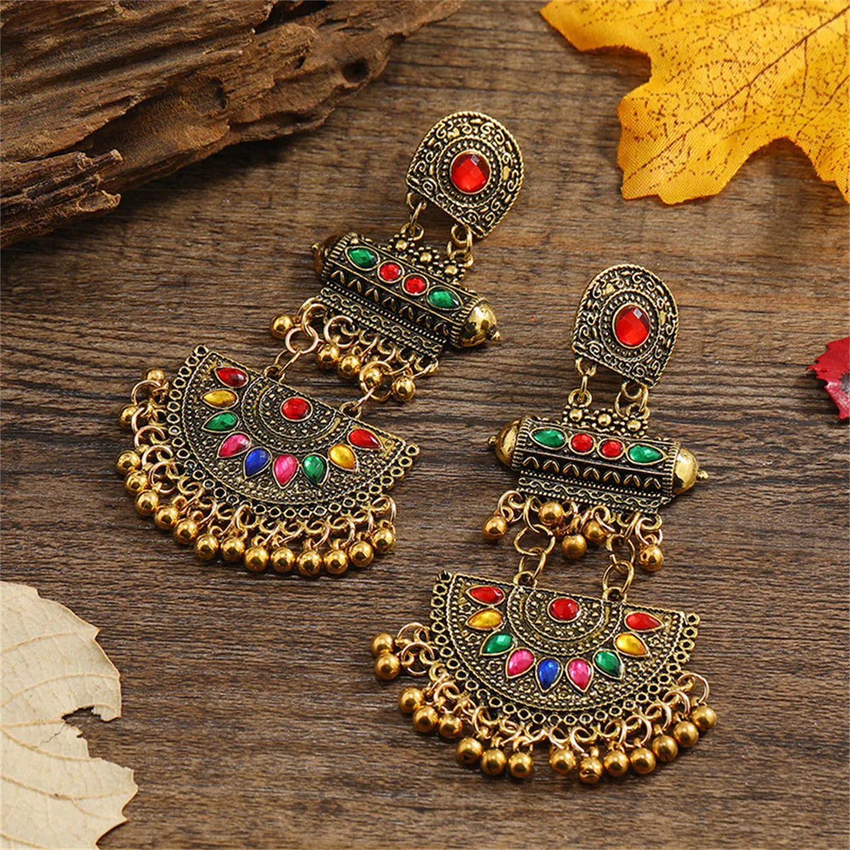 Red Crystal & 18K Gold-Plated Geometric Tassel Drop Earrings