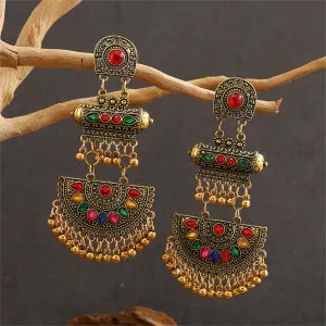 Red Crystal & 18K Gold-Plated Geometric Tassel Drop Earrings