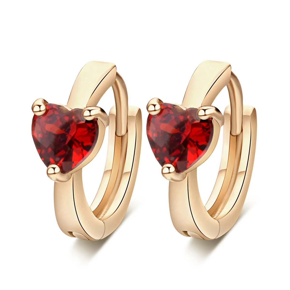 Red Crystal & 18K Gold-Plated Heart Huggie Earrings