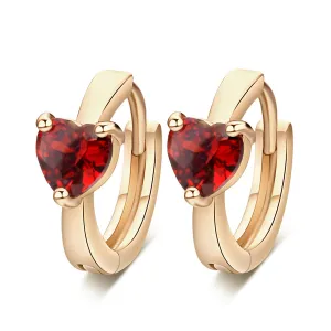 Red Crystal & 18K Gold-Plated Heart Huggie Earrings