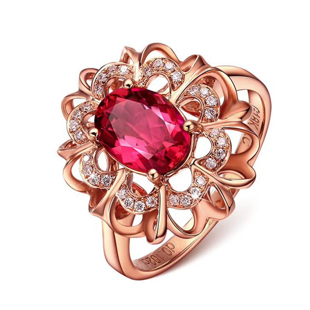 Red Crystal & Cubic Zirconia 18K Rose Gold-Plated Flower Club Ring