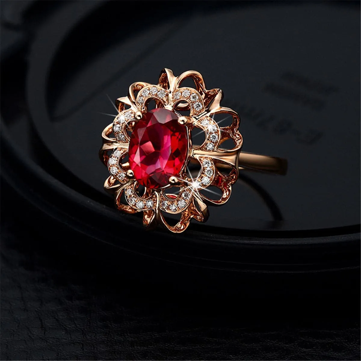 Red Crystal & Cubic Zirconia 18K Rose Gold-Plated Flower Club Ring