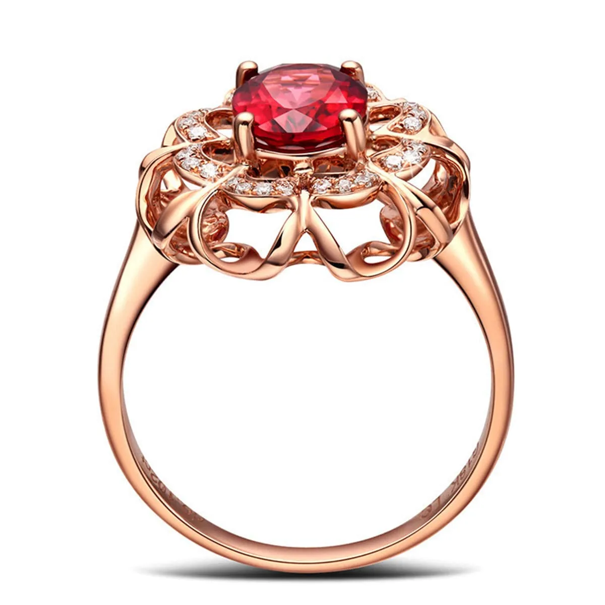 Red Crystal & Cubic Zirconia 18K Rose Gold-Plated Flower Club Ring
