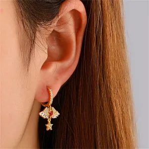 Red Crystal & Cubic Zirconia Heart Wing Drop Earrings