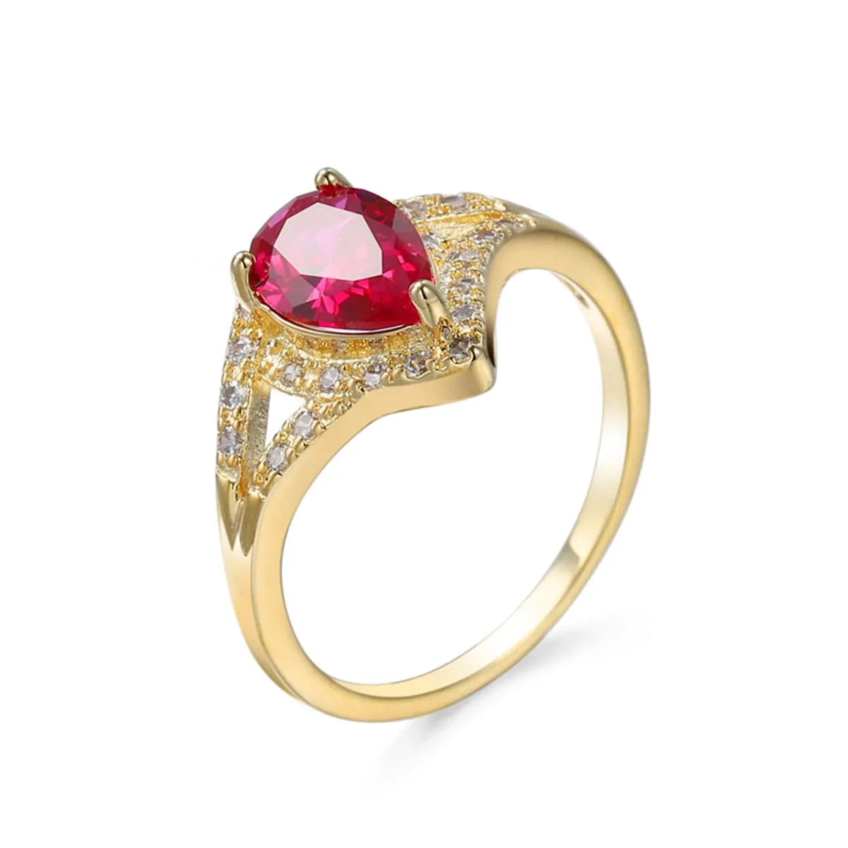 Red Crystal & Cubic Zirconia Pear-Cut Ring