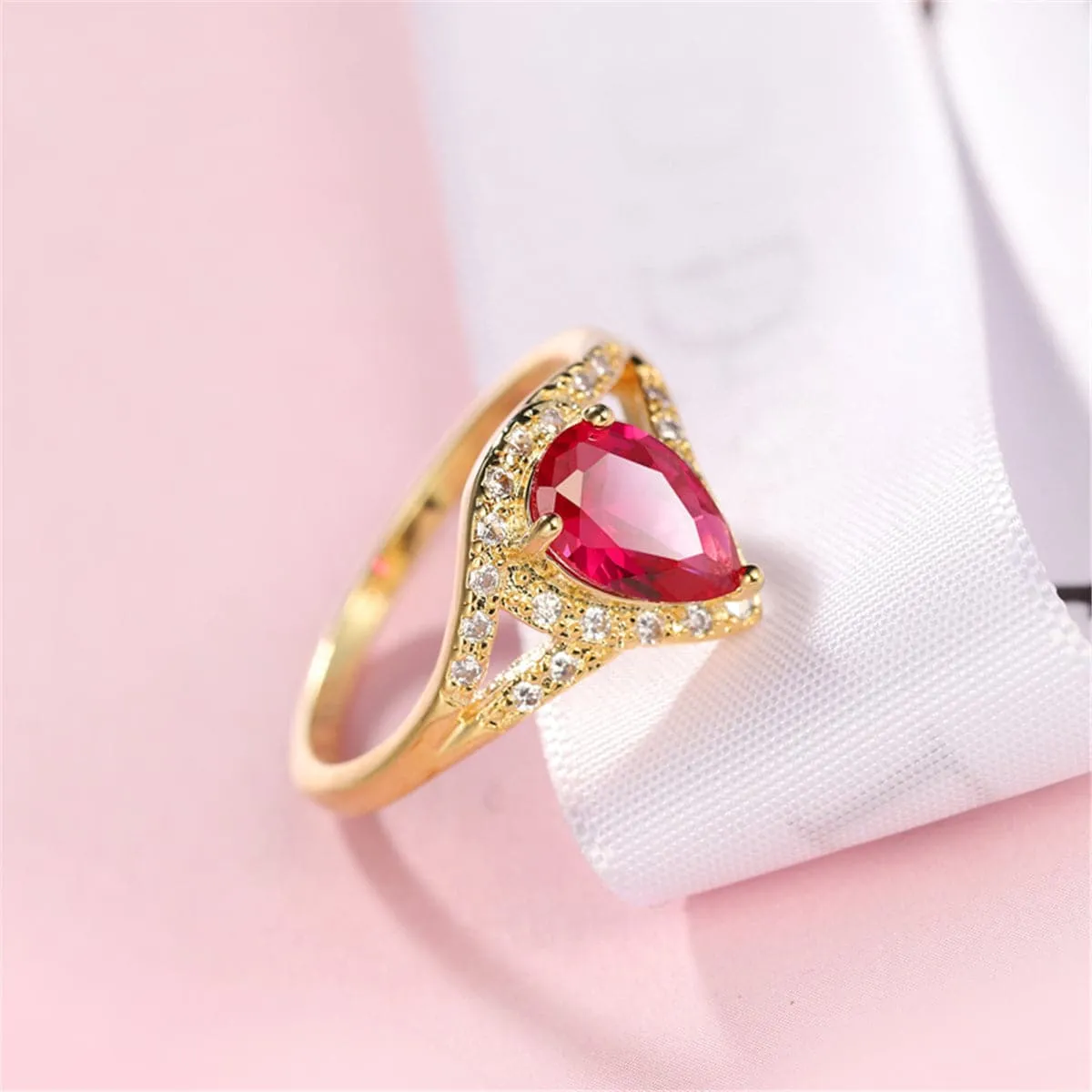 Red Crystal & Cubic Zirconia Pear-Cut Ring