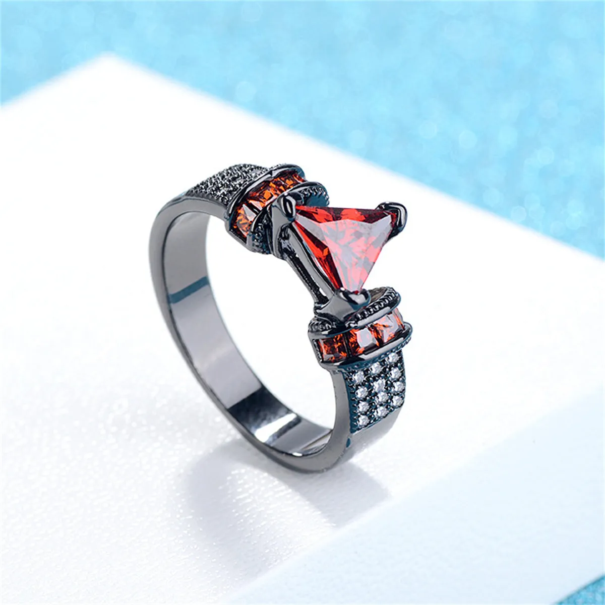 Red Crystal & Cubic Zirconia Triangle Ring