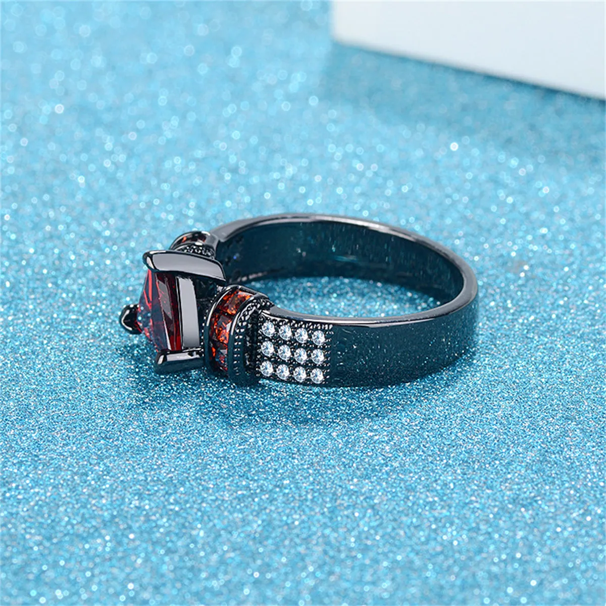 Red Crystal & Cubic Zirconia Triangle Ring