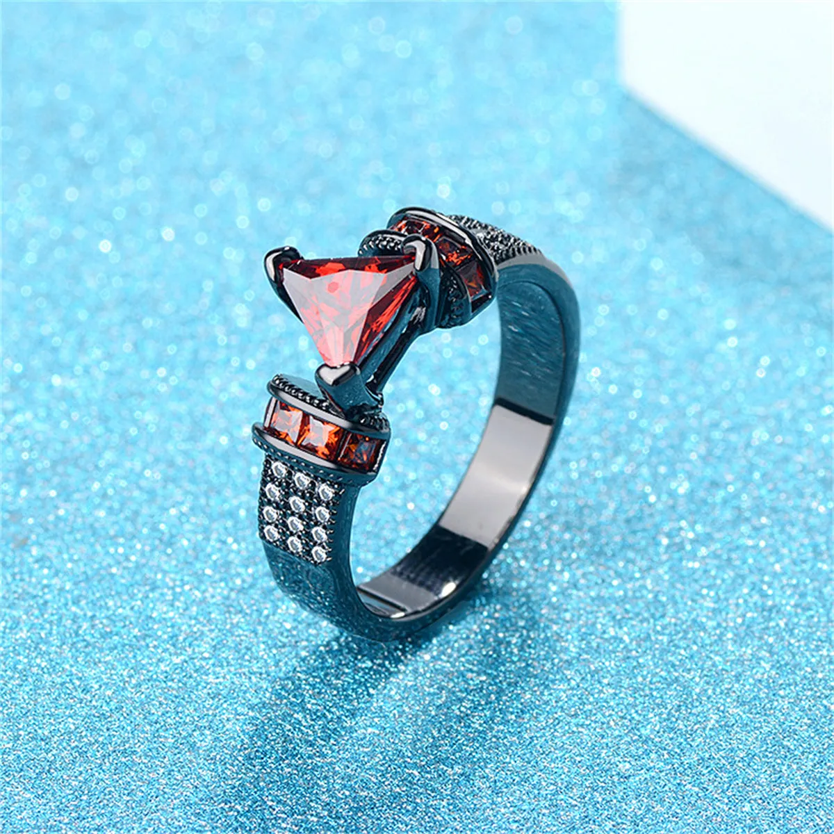 Red Crystal & Cubic Zirconia Triangle Ring