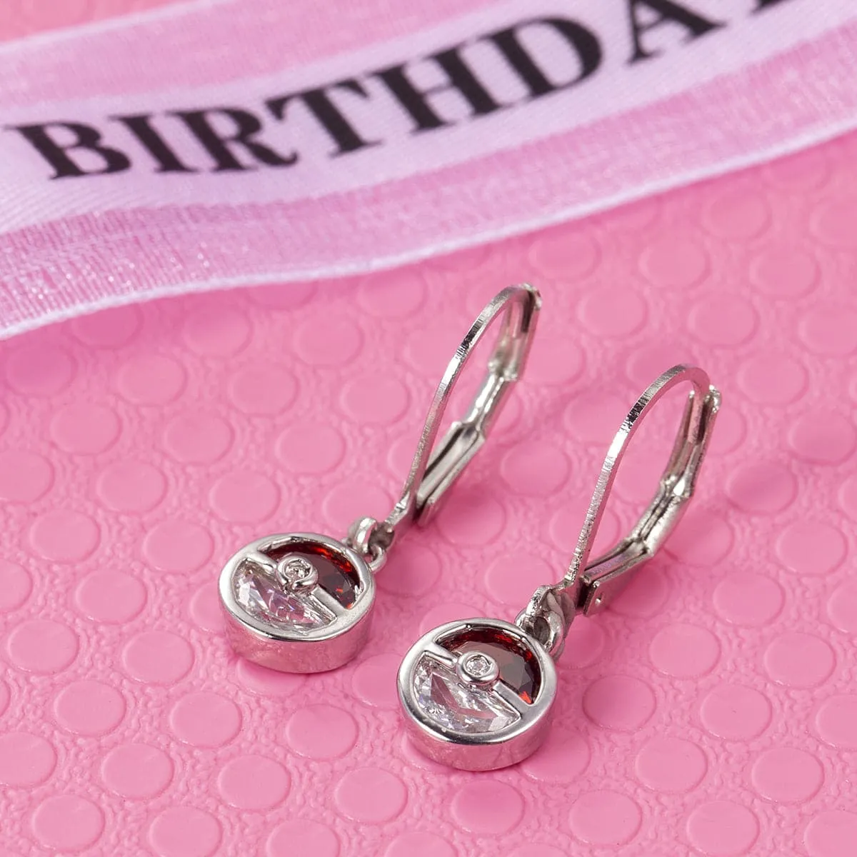 Red Crystal & Silver-Plated Ball Leverback Earrings