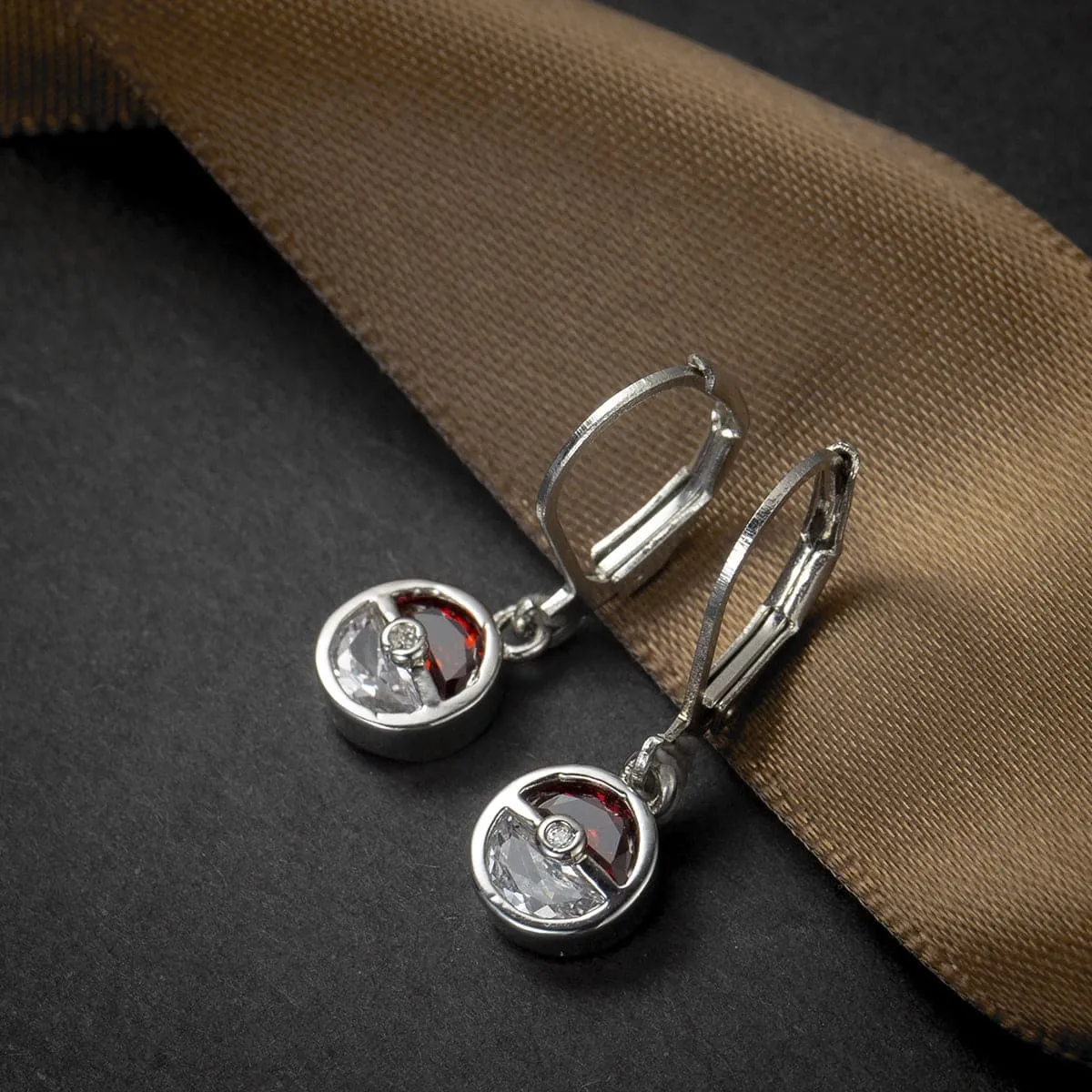 Red Crystal & Silver-Plated Ball Leverback Earrings