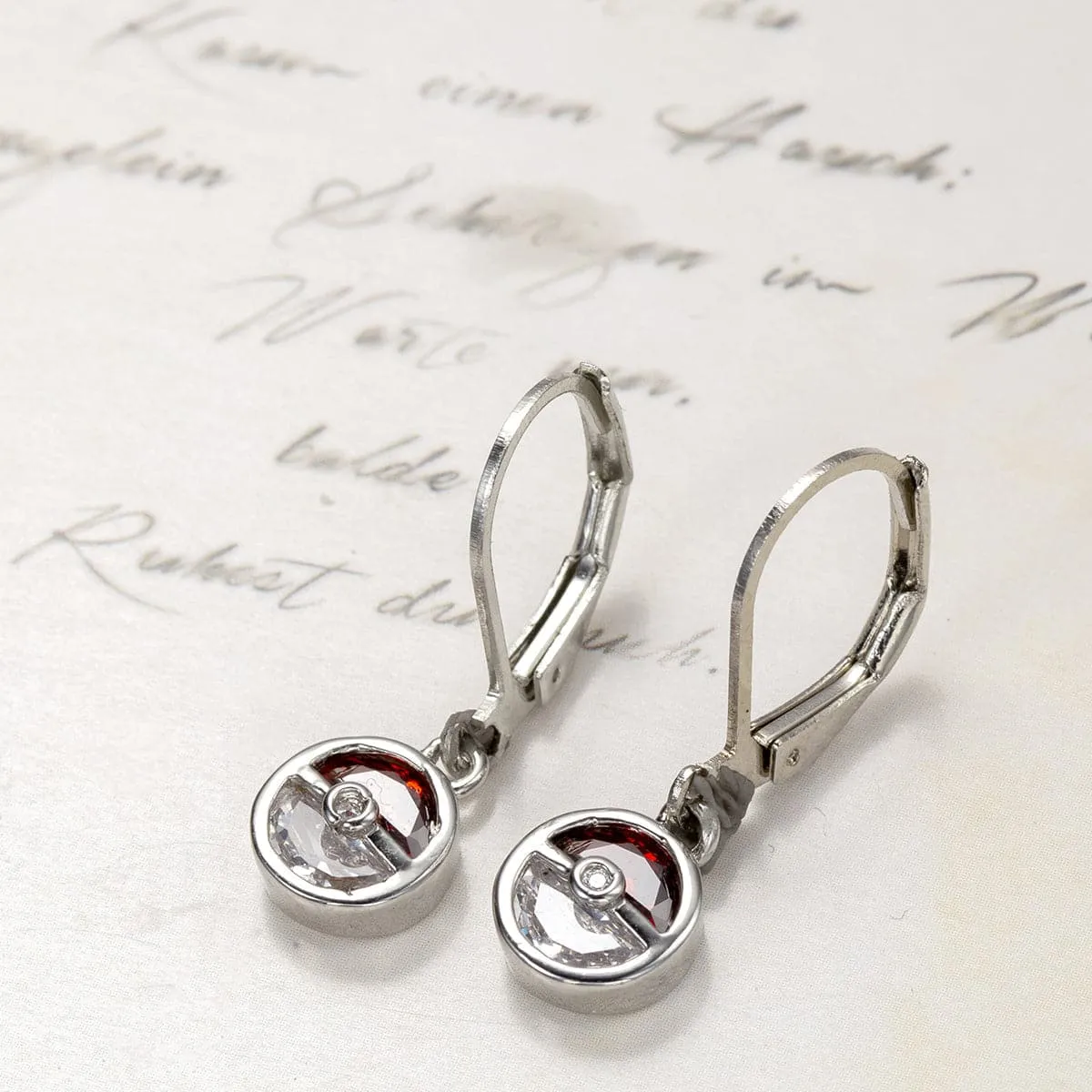 Red Crystal & Silver-Plated Ball Leverback Earrings