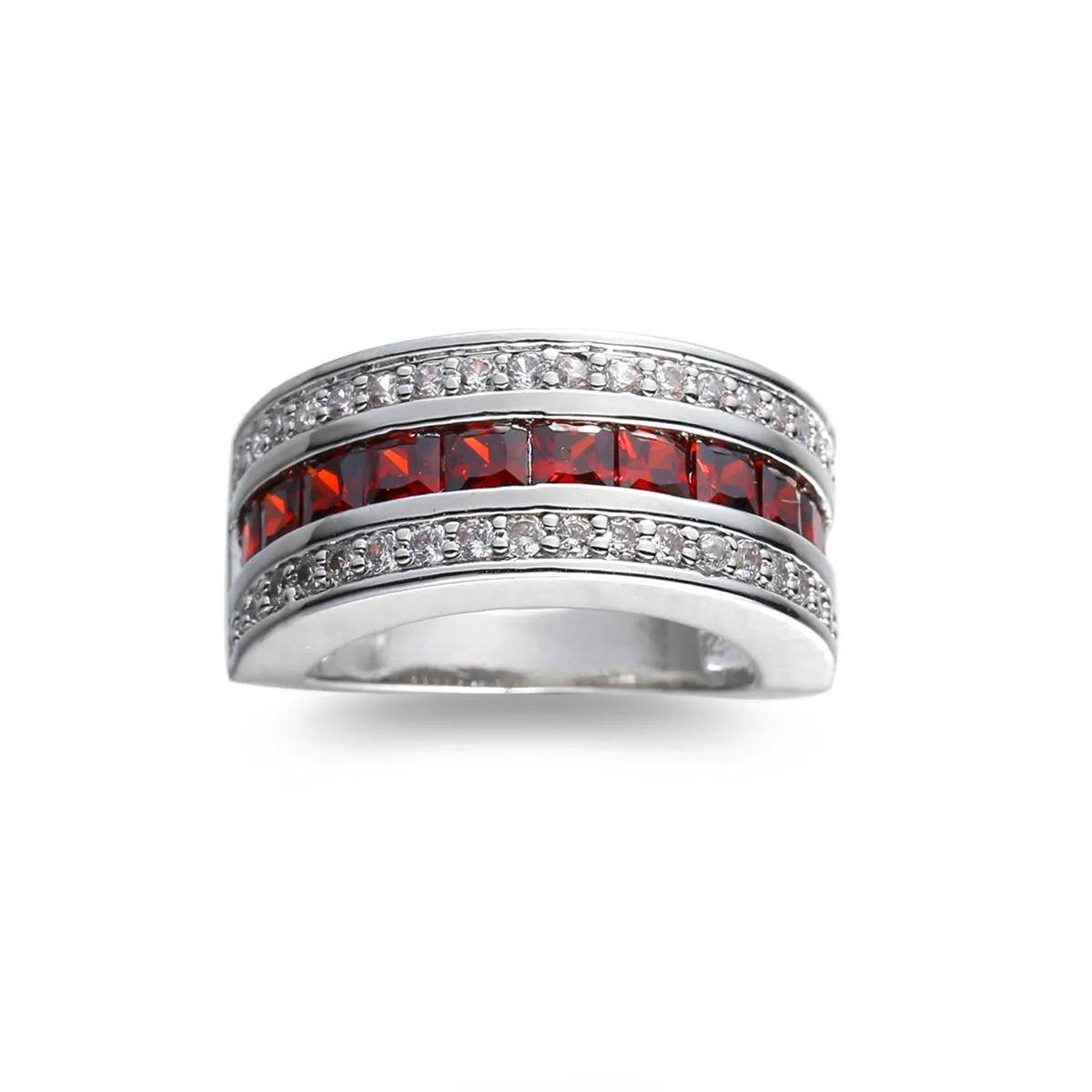 Red Crystal & Silver-Plated Invisible Ring