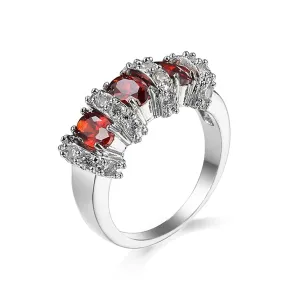 Red Crystal & Silver-Plated Ring