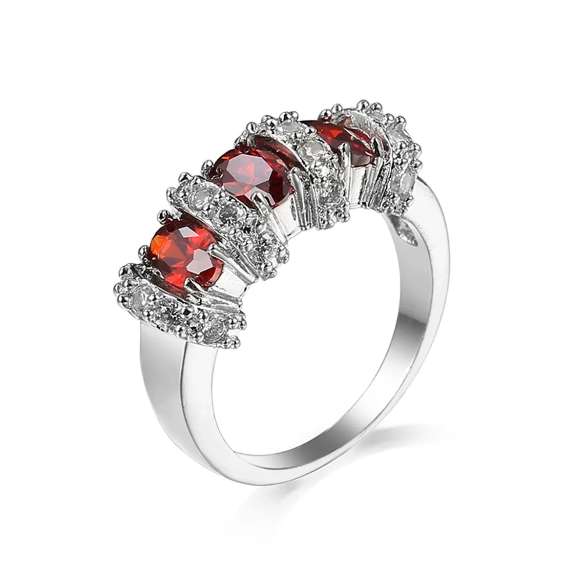 Red Crystal & Silver-Plated Ring