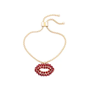 Red Cubic Zirconia & 18K Gold-Plated Lips Pendant Adjustable Bracelet