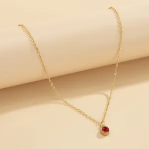 Red Cubic Zirconia & 18K Gold-Plated Round Bezel Pendant Necklace