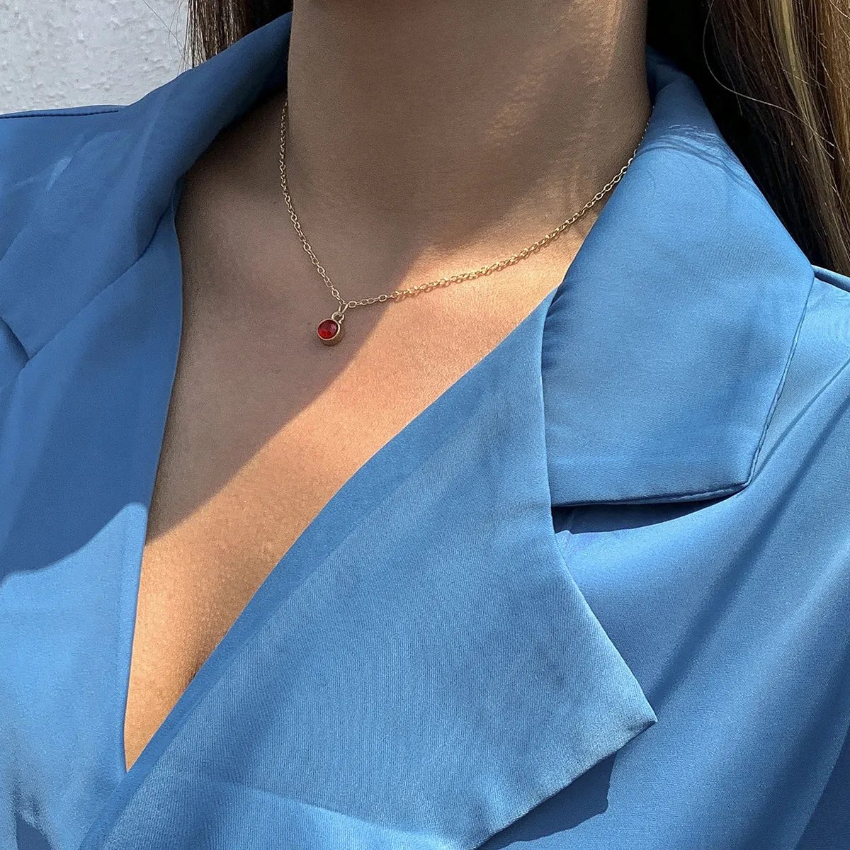 Red Cubic Zirconia & 18K Gold-Plated Round Bezel Pendant Necklace