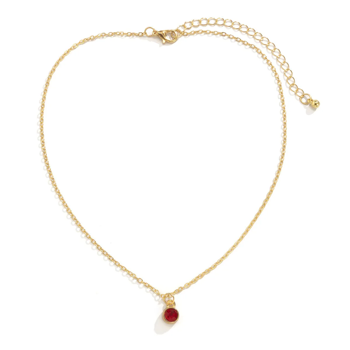 Red Cubic Zirconia & 18K Gold-Plated Round Bezel Pendant Necklace