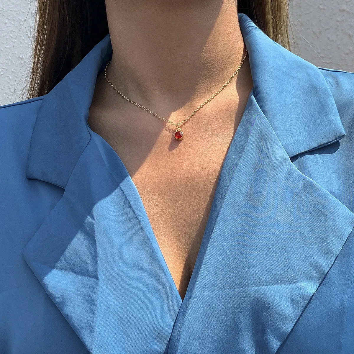 Red Cubic Zirconia & 18K Gold-Plated Round Bezel Pendant Necklace