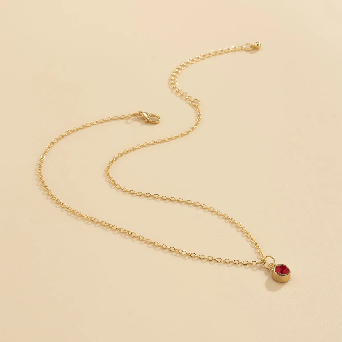 Red Cubic Zirconia & 18K Gold-Plated Round Bezel Pendant Necklace