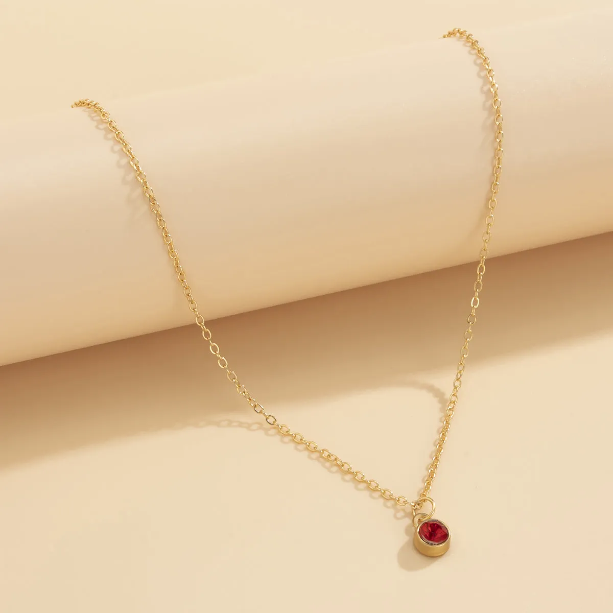 Red Cubic Zirconia & 18K Gold-Plated Round Bezel Pendant Necklace