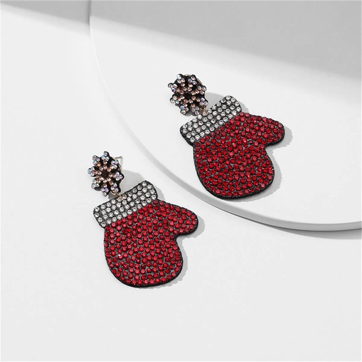 Red Cubic Zirconia Snowflake & Mittens Dangle Earrings