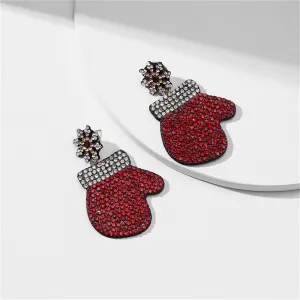 Red Cubic Zirconia Snowflake & Mittens Dangle Earrings