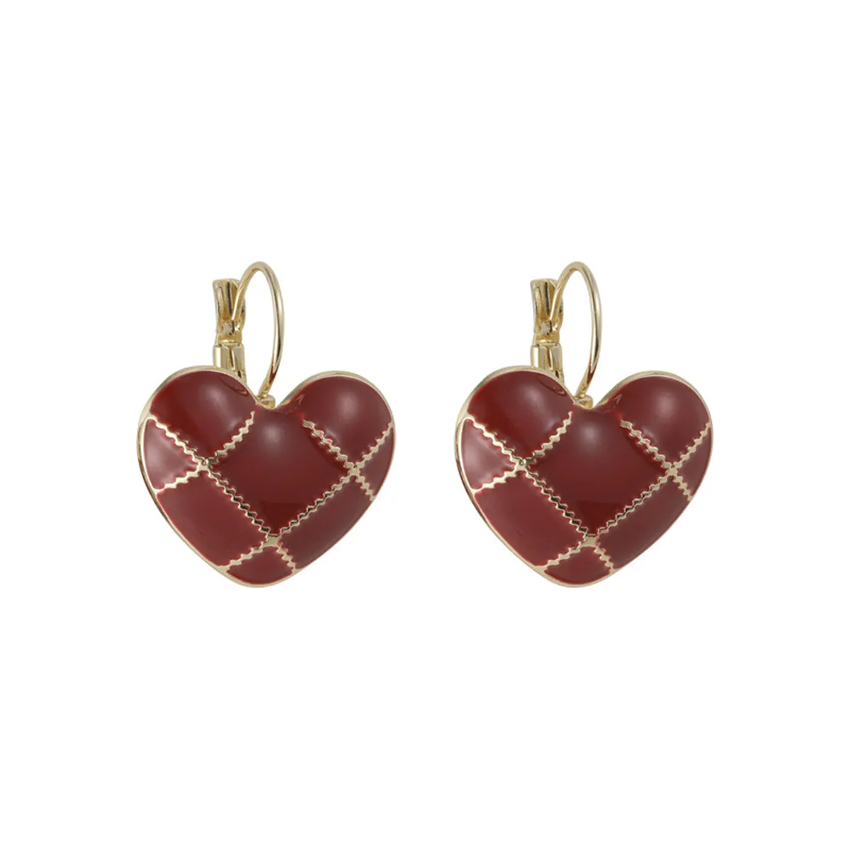 Red Enamel & 18K Gold-Plated Heart Huggie Earrings