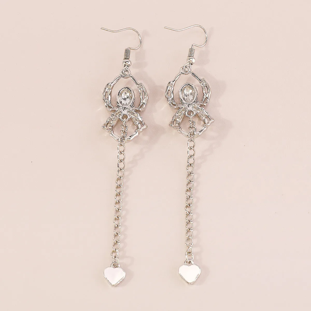 Red Enamel & Silver-Plated Spider Heart Drop Earring