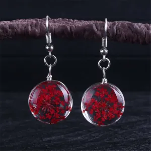 Red Gypsophila & Silver Plated Drop Earrings