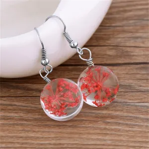 Red Gypsophila & Silver-Plated Drop Earrings