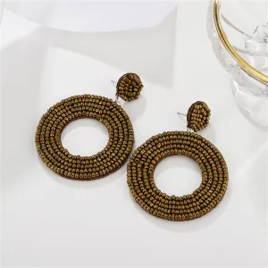 Red Howlite Beaded Open Circle Drop Earrings