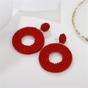 Red Howlite Beaded Open Circle Drop Earrings
