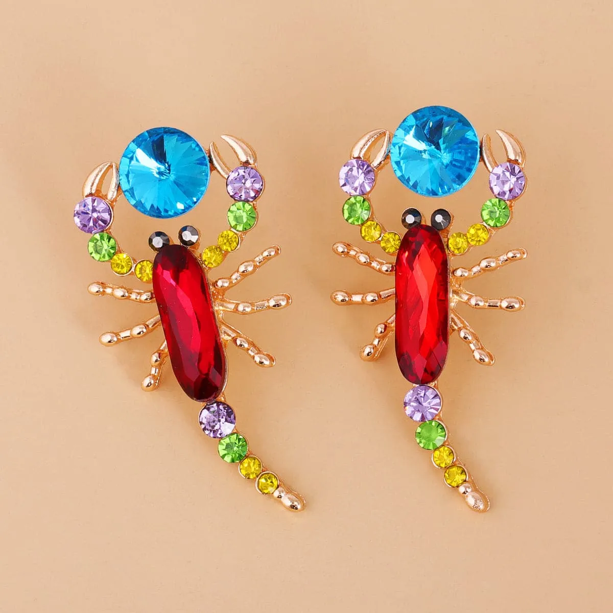 Red Multicolor Crystal & Cubic Zirconia Scorpion Stud Earrings