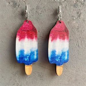 Red Multicolor Wood & Silver-Plated Americana Stick Drop Earrings