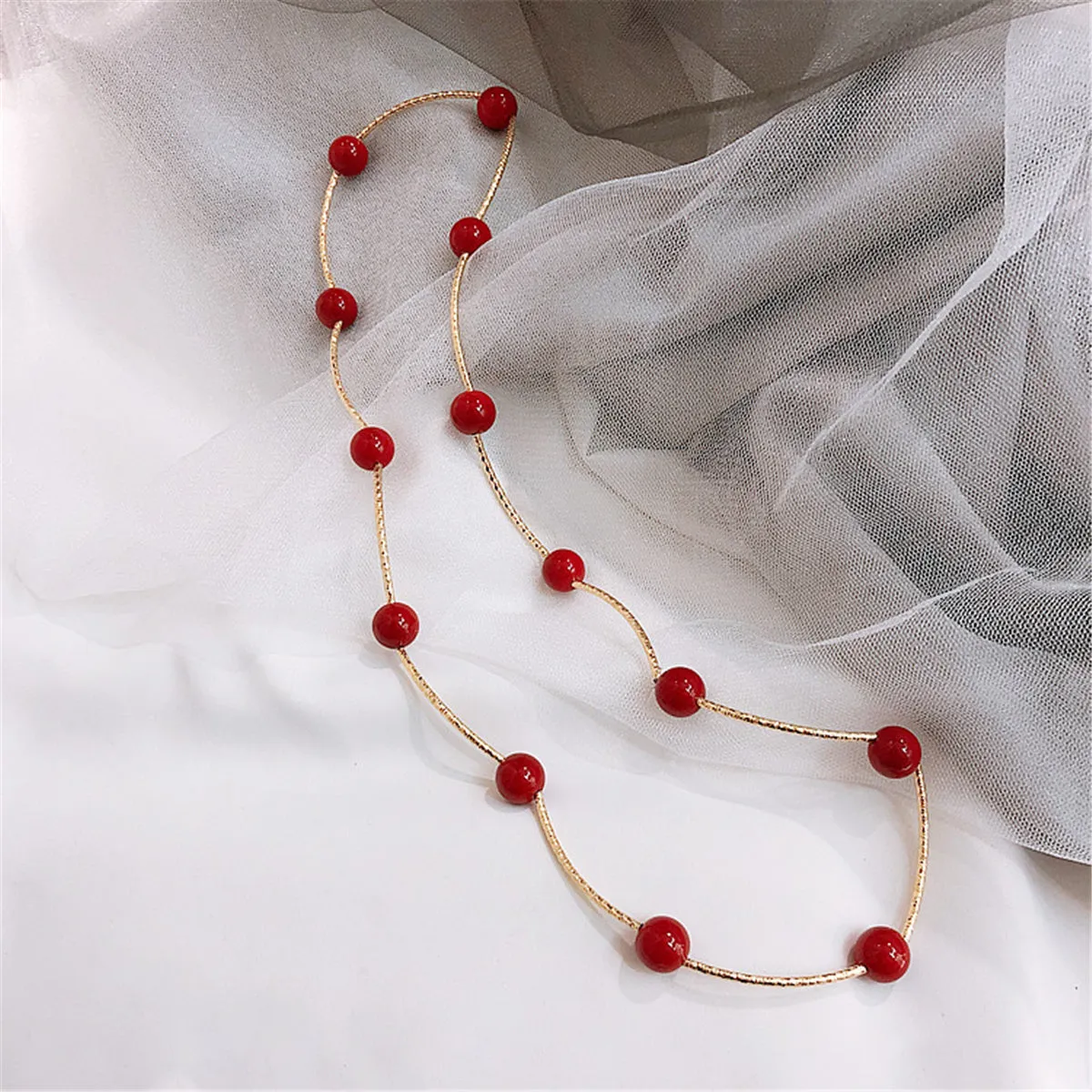 Red Pearl & 18K Gold-Plated Ball Station Bracelet