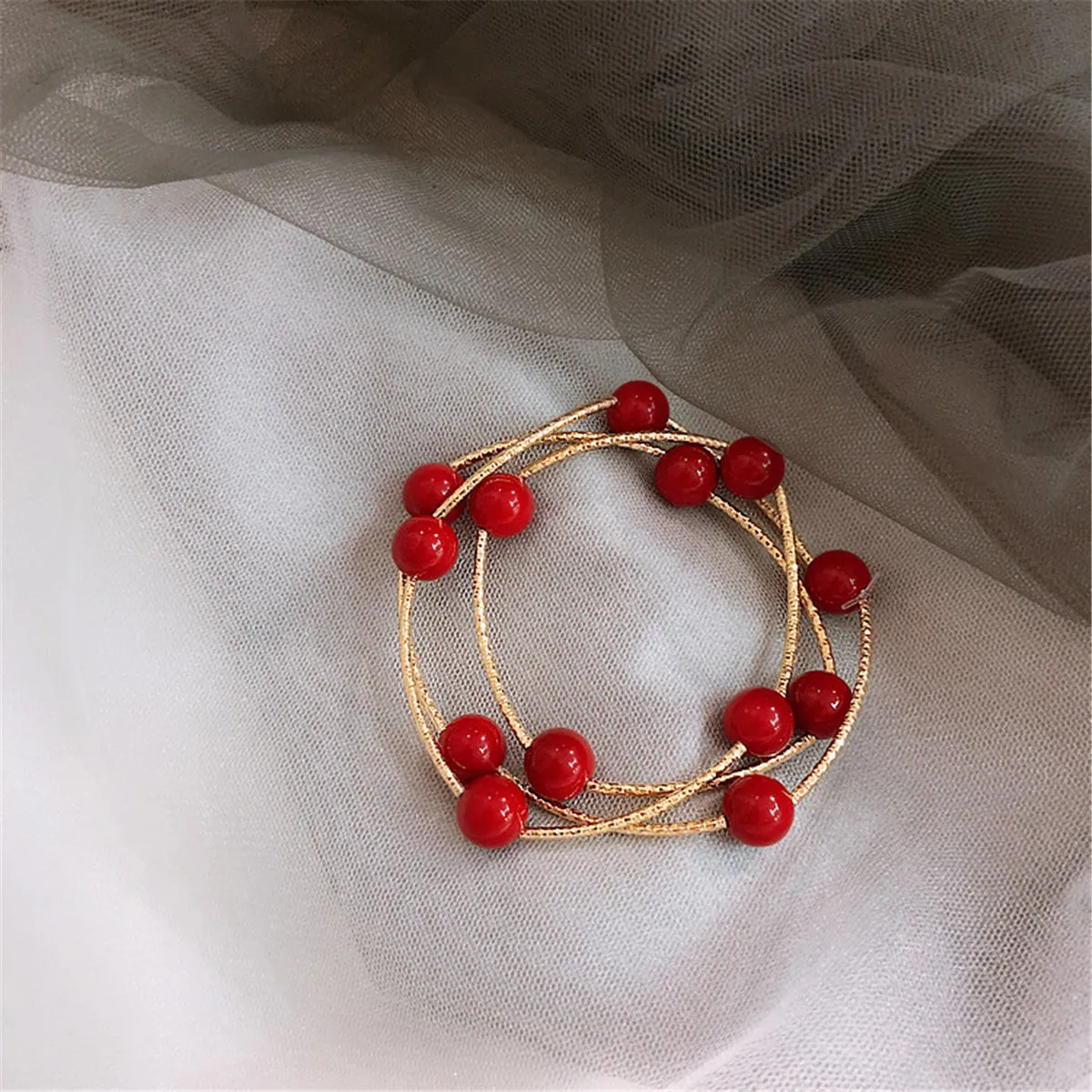 Red Pearl & 18K Gold-Plated Ball Station Bracelet