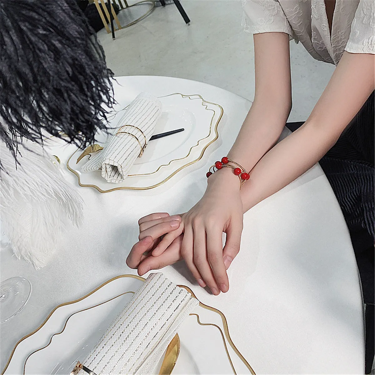 Red Pearl & 18K Gold-Plated Ball Station Bracelet