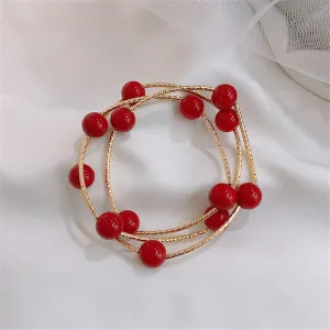 Red Pearl & 18K Gold-Plated Ball Station Bracelet