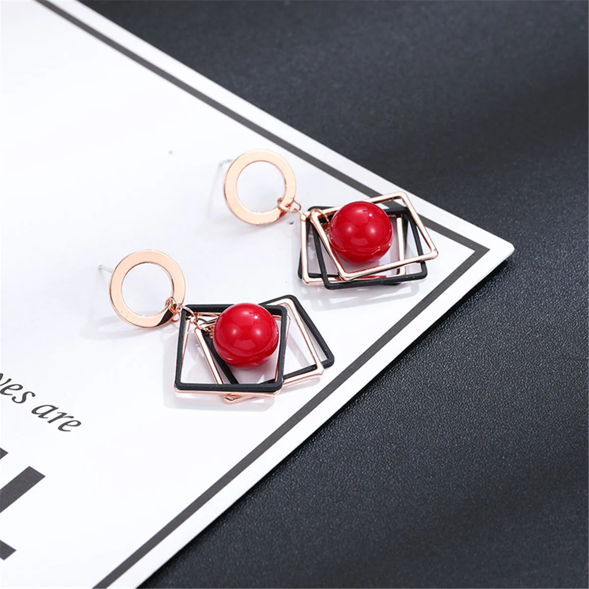 Red Pearl & 18K Rose Gold-Plated Rhombus Drop Earrings