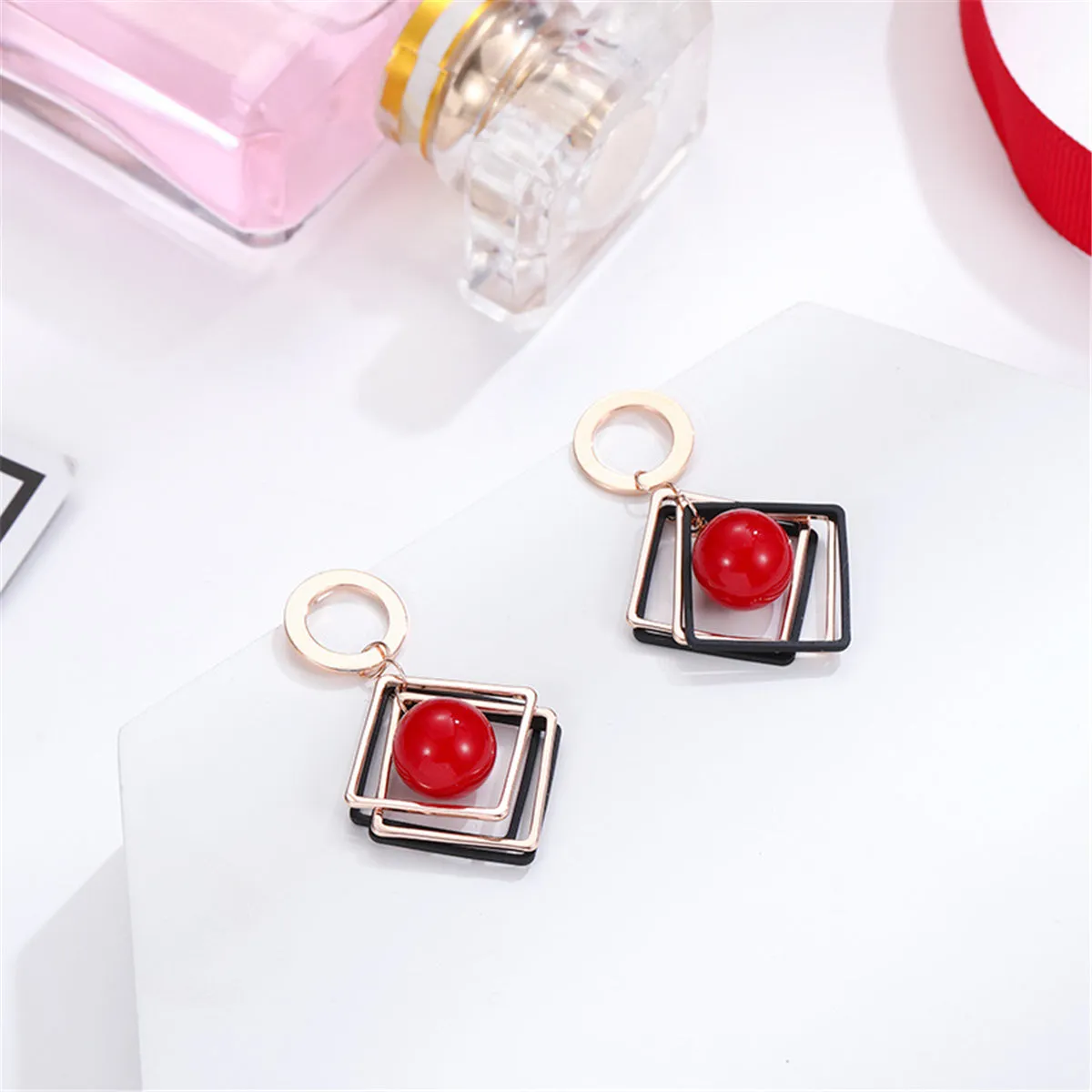 Red Pearl & 18K Rose Gold-Plated Rhombus Drop Earrings